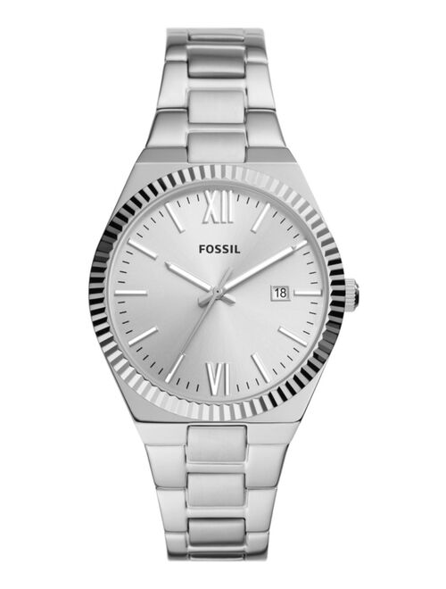FOSSIL Women's Scarlette Three-Hand Date Silver-Tone Stainless Steel Watch, 38mm
