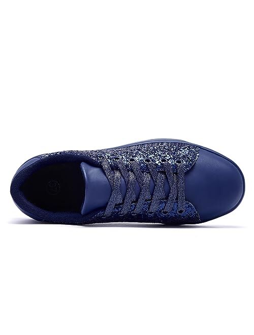 Fanvossem Women's Glitter Sneakers Shiny Sequin Tennis Rhinestone Bling Fashion Sneaker Sparkly Walking Casual Lace Up Shoes