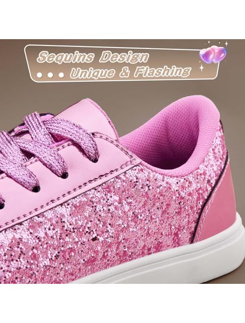 Bosenhulu Women's Glitter Shoes Fashion Shiny Sequin Sneakers Tennis Sparkly Shoes Rhinestone Bling Shoes with Lace up