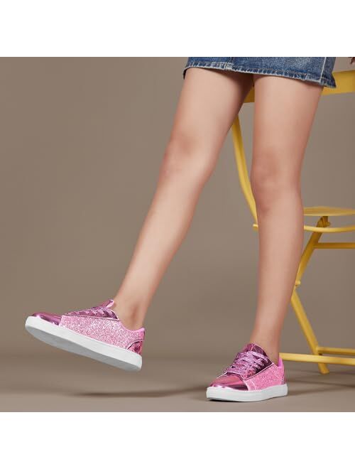 Bosenhulu Women's Glitter Shoes Fashion Shiny Sequin Sneakers Tennis Sparkly Shoes Rhinestone Bling Shoes with Lace up