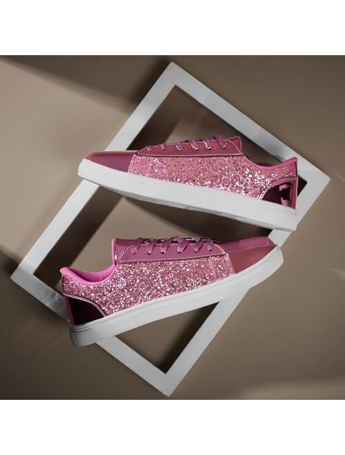 Bosenhulu Women's Glitter Shoes Fashion Shiny Sequin Sneakers Tennis Sparkly Shoes Rhinestone Bling Shoes with Lace up