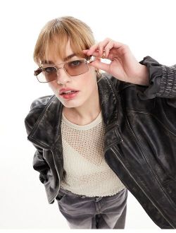 90s metal square sunglasses with temple detail in gold