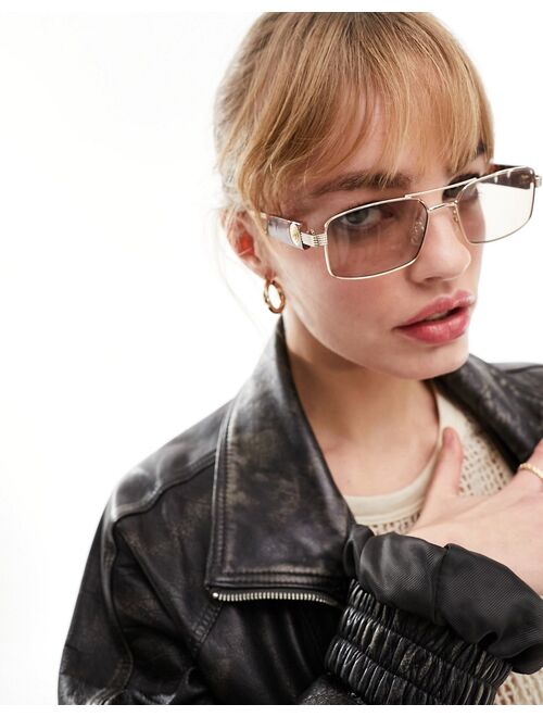 ASOS DESIGN 90s metal square sunglasses with temple detail in gold