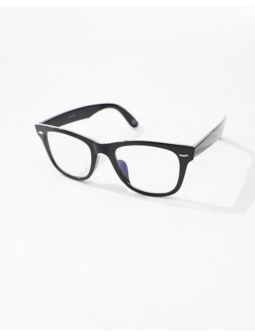 ASOS DESIGN clear lens square glasses with blue light lens