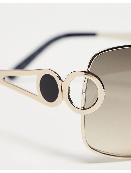 ASOS DESIGN oversized 90s wrap sunglasses with temple detail in gold