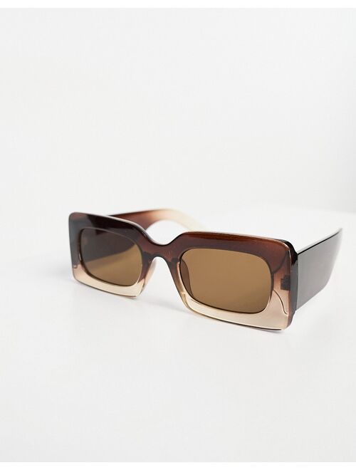 Monki small rectangle chunky frame sunglasses in beige ombre