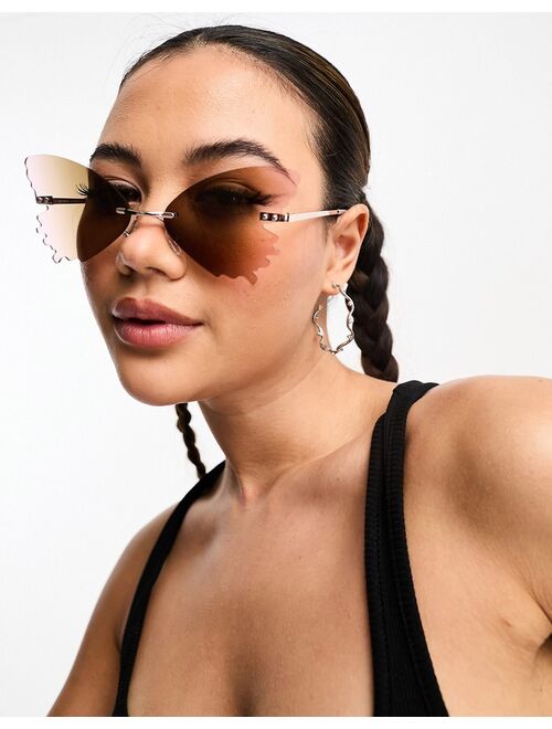 ASOS DESIGN butterfly rimless sunglasses in purple