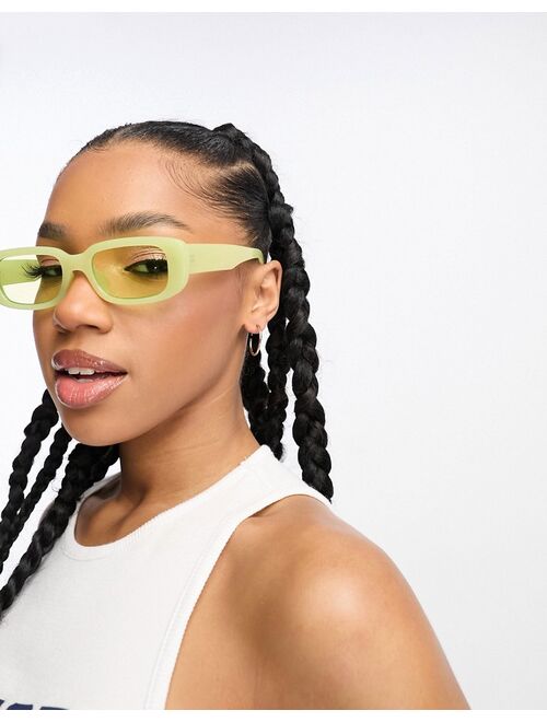 Monki small rectangle sunglasses in lime green