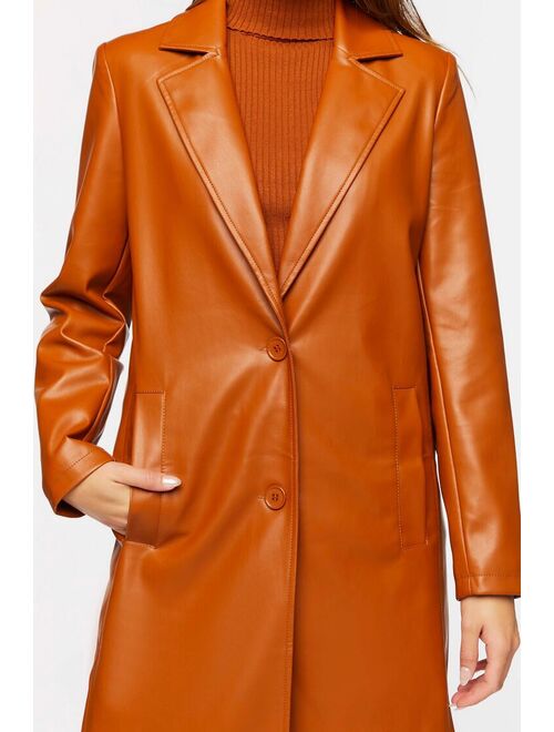 Forever 21 Faux Leather Trench Coat Root Beer