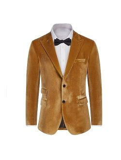 Mens Velvet Blazer Two Button Slim Fit Suit Jacket Sports Coats for Men Prom Wedding Dinner Party