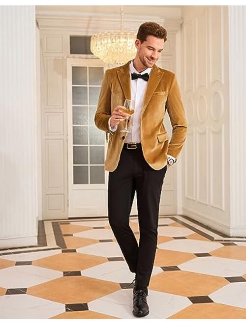 GRACE KARIN Mens Velvet Blazer Two Button Slim Fit Suit Jacket Sports Coats for Men Prom Wedding Dinner Party
