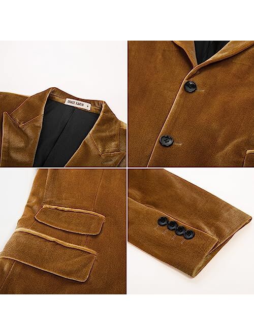 GRACE KARIN Mens Velvet Blazer Two Button Slim Fit Suit Jacket Sports Coats for Men Prom Wedding Dinner Party