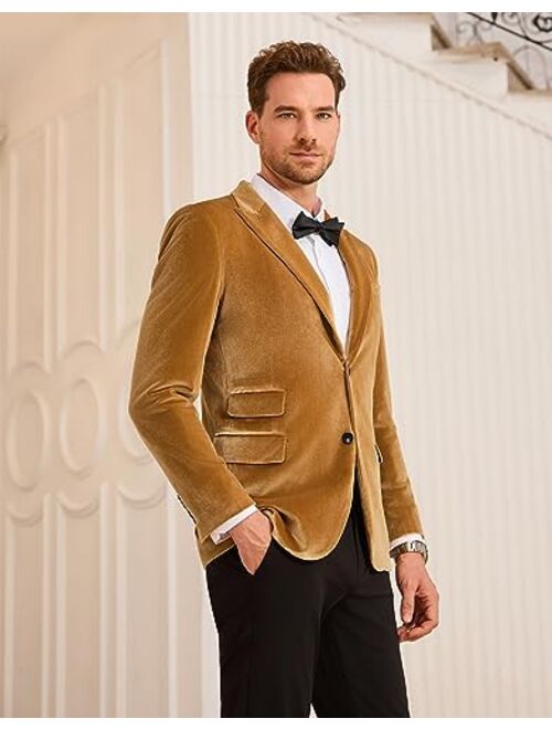 GRACE KARIN Mens Velvet Blazer Two Button Slim Fit Suit Jacket Sports Coats for Men Prom Wedding Dinner Party