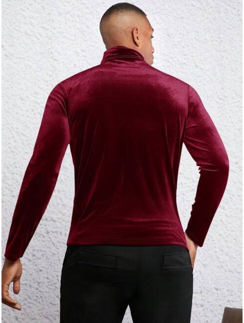 Shein Manfinity AFTRDRK Men's Stand Collar Long Sleeve Knit Casual T-shirt