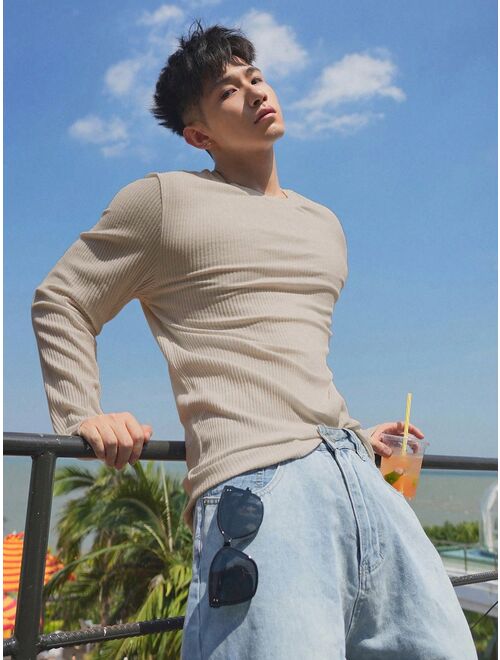 DAZY Men Solid Ribbed Knit Tee