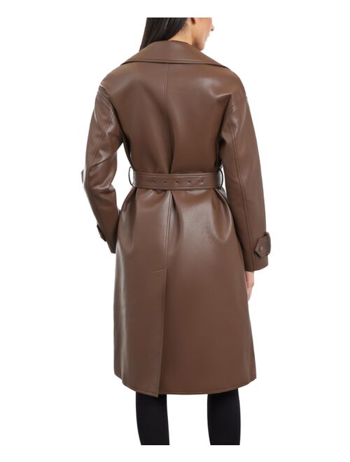 BCBGENERATION Women's Faux-Leather Belted Trench Coat
