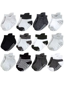 Baby Infant Boy Non-Skid No-Show Socks, Black White Stripes