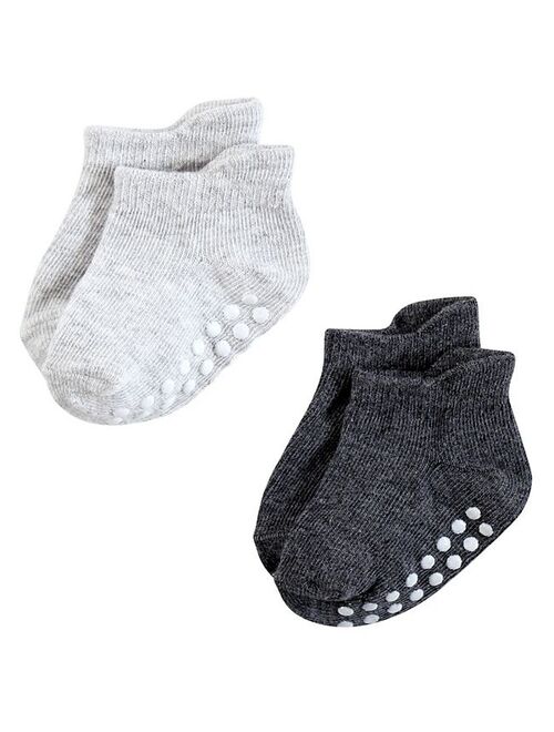 Hudson Baby Infant Boy Non-Skid No-Show Socks, Black White Stripes