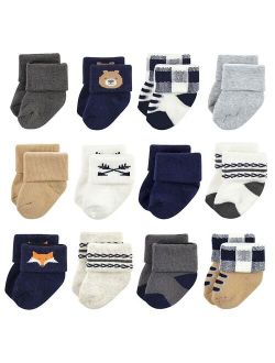 Baby Infant Boy Cotton Rich Newborn and Terry Socks, Forest 12-Pack