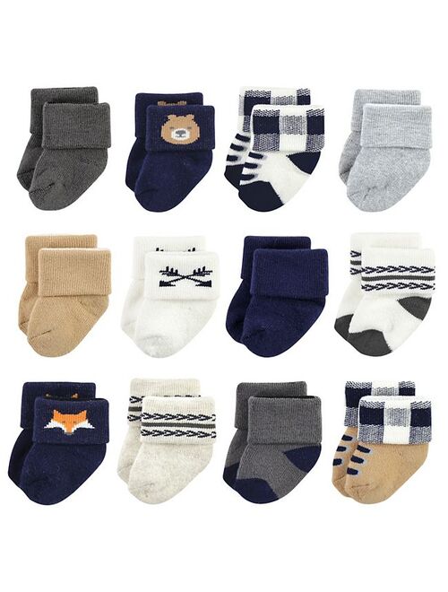 Hudson Baby Infant Boy Cotton Rich Newborn and Terry Socks, Forest 12-Pack