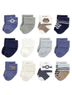 Baby Infant Boy Cotton Rich Newborn and Terry Socks, Bear 12-Pack