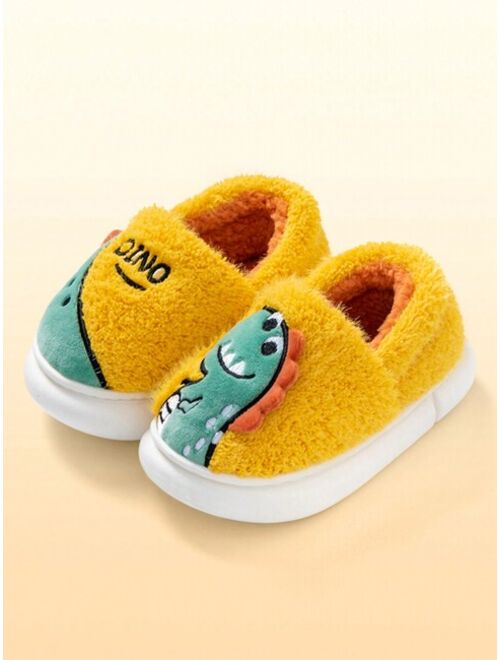 Shein 1 Pair Winter Children's Dinosaur Slippers With Heel, For Boys' Indoor, Non-slip Plush Shoes For Toddlers