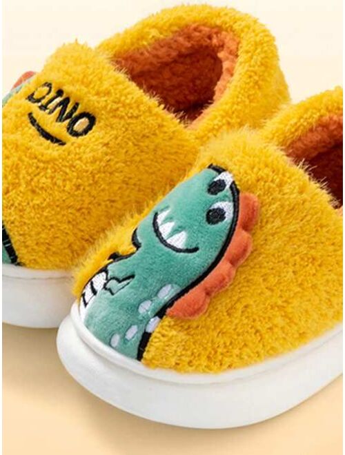 Shein 1 Pair Winter Children's Dinosaur Slippers With Heel, For Boys' Indoor, Non-slip Plush Shoes For Toddlers