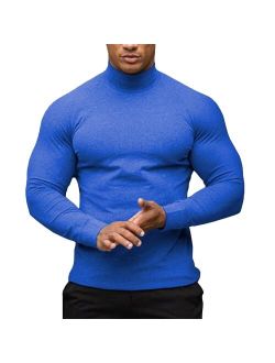TURETRENDY Men's Mock Turtleneck T-Shirts Long Sleeve Basic Turtle Neck Undershirt Lightweight Pullover Tops
