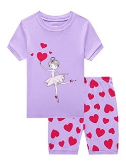 KikizYe Little Big Girls Pajamas Set Short Sleeve PJs 100% Cotton Pyjamas