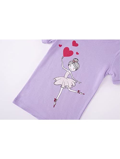 KikizYe Little Big Girls Pajamas Set Short Sleeve PJs 100% Cotton Pyjamas