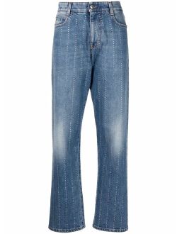 rhinestone-embellished straight-leg jeans