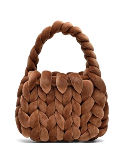 Alzoear Handwoven Tote Bags for Women Chunky Yarn Knit Shoulder Bag Handmade Braided Purse