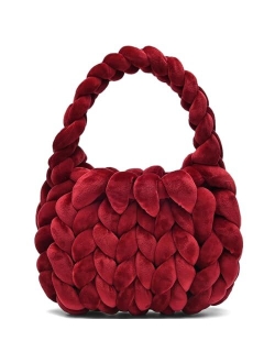 Alzoear Handwoven Tote Bags for Women Chunky Yarn Knit Shoulder Bag Handmade Braided Purse