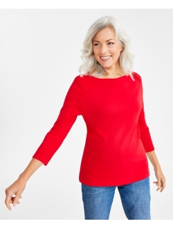 STYLE & CO Women's Pima Cotton 3/4-Sleeve Boat-Neck Top, Regular & Petite,Created for Macy's