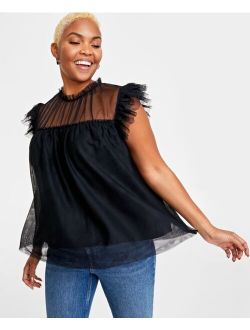 ON 34TH Women's Tulle Flutter-Sleeve Top, Created for Macy's