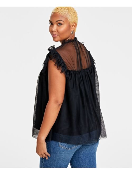 ON 34TH Women's Tulle Flutter-Sleeve Top, Created for Macy's