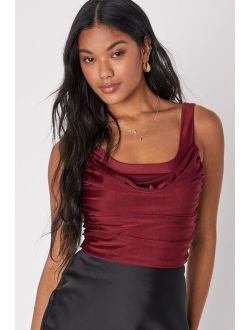 First Date Darling Burgundy Ruched Cropped Tank Top