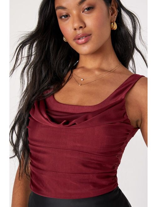 Lulus First Date Darling Burgundy Ruched Cropped Tank Top