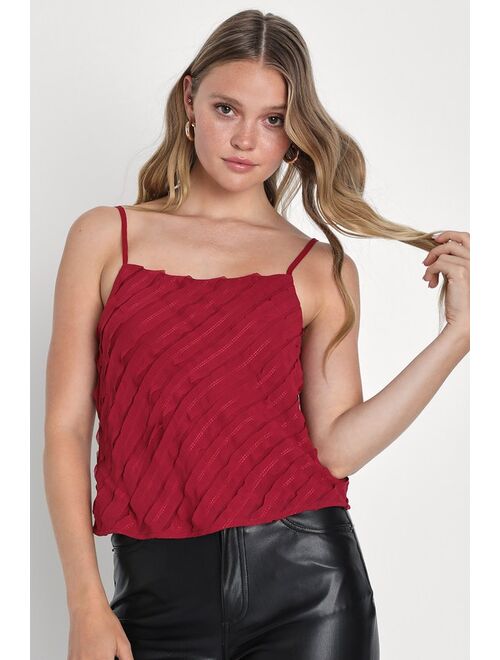 Lulus Unique Aesthetic Berry Red Chiffon Textured Cami Top