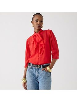 Tie-neck button-up top in cupro chiffon