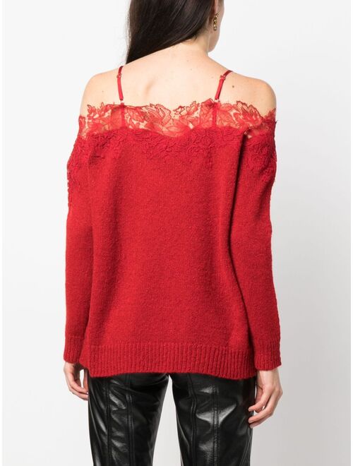 NISSA lace-detail long-sleeve top