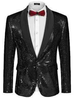 Men Shiny Sequin Blazer Tuxedo Party Dinner Prom One Button Suit Jacket