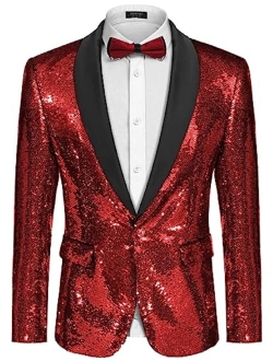 Men Shiny Sequin Blazer Tuxedo Party Dinner Prom One Button Suit Jacket