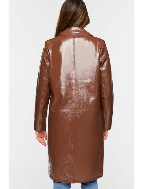 Forever 21 Faux Patent Leather Trench Coat Turkish Coffee