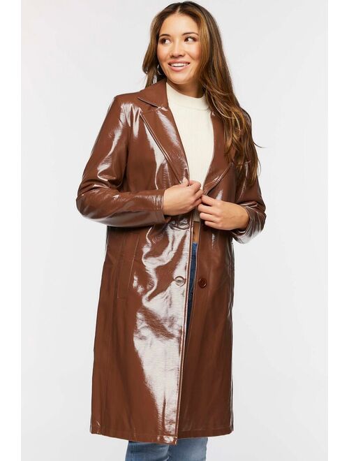 Forever 21 Faux Patent Leather Trench Coat Turkish Coffee