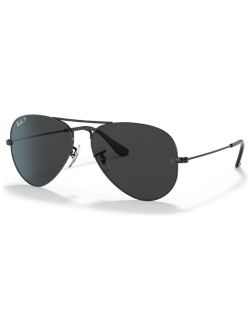 Unisex Aviator Total Black Polarized Sunglasses, RB3025