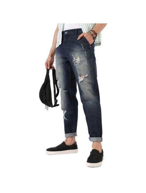 Campus Sutra Men's Ripped Dark-Wash Denim Jeans