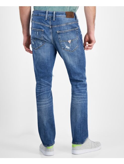 GUESS Men's Regular-Straight Fit Destroyed Jeans