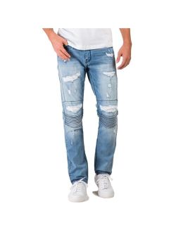 Level 7 Men's Slim Tapered Premium Stretch Denim Moto Jeans