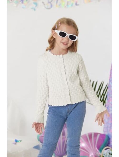 GRACE KARIN Girls Cropped Cardigan Sweaters Long Sleeve Cable Knit Button Front Sweater 5-12Y